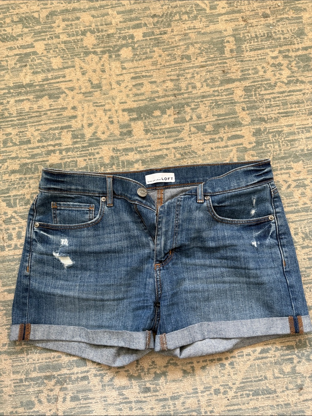 LOFT Blue Distressed Cuffed Denim Shorts